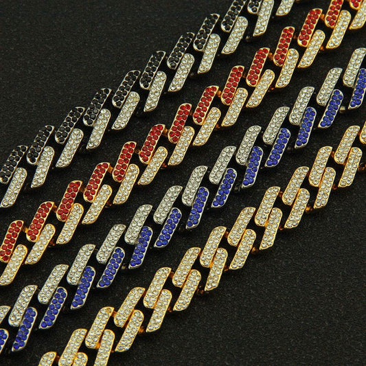 Mens Fashion With Colored Diamonds Geometric Square Cuban Chain Necklace - Mubimart
