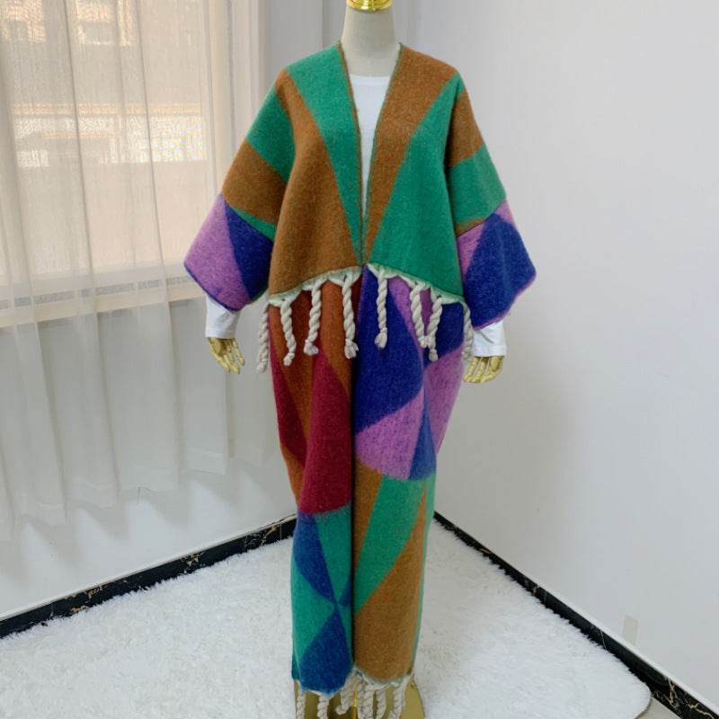 RETRO Geometric Double-sided Color Matching Robe For Women - Mubimart