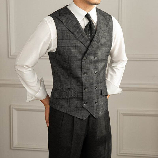 Retro Fashion Prince Plaid Slim Suit Vest - Mubimart
