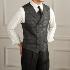 Retro Fashion Prince Plaid Slim Suit Vest