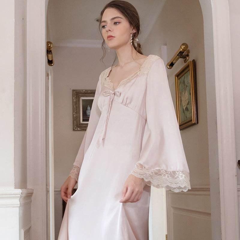 Romantic Nightgown Nightwear Princess Women Vintage Sleepwear Satin - Mubimart