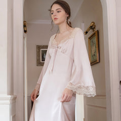 Romantic Nightgown Nightwear Princess Women Vintage Sleepwear Satin - Mubimart -  