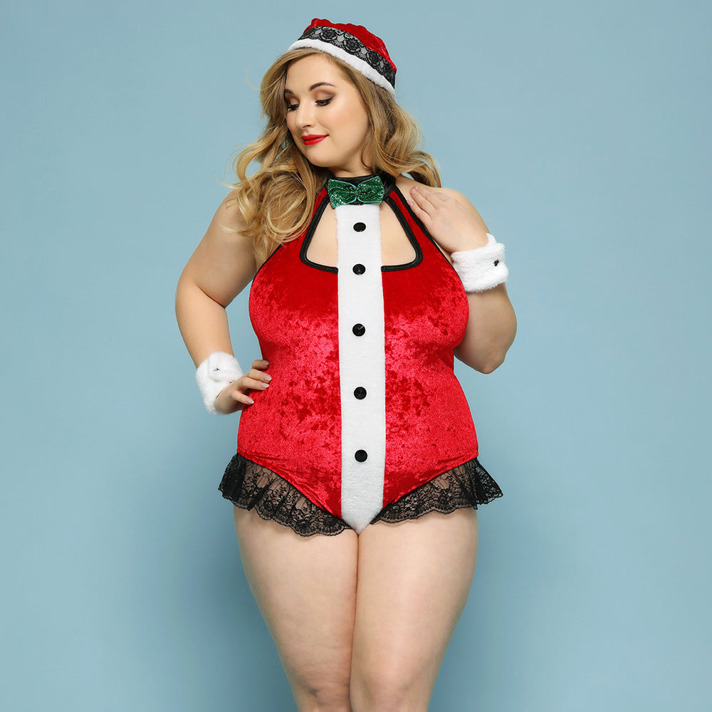 Large Size Christmas Red One-piece Sexy Lingerie - Mubimart -  