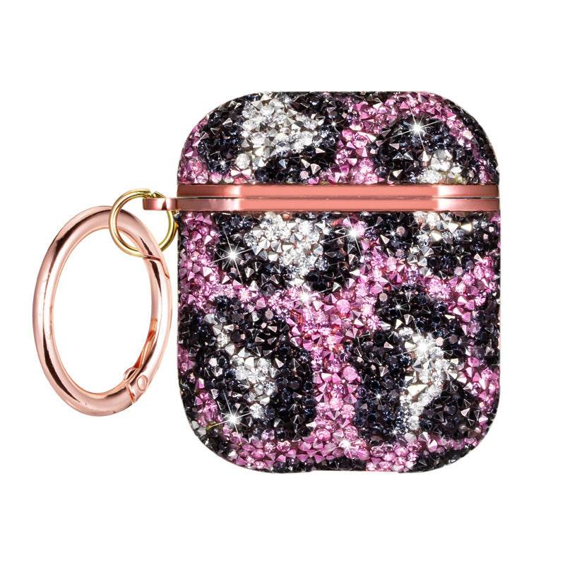 Fashion Leopard Print Rhinestone Earphone Case - Mubimart