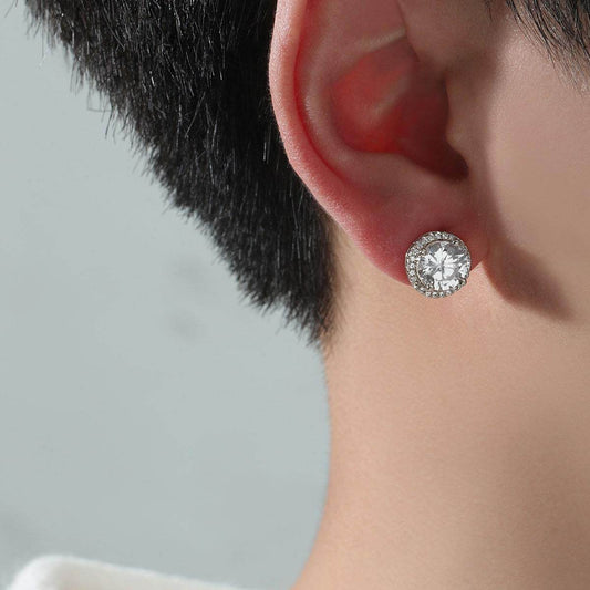 Micro Set Zircon Round Stud Earrings For Men - Mubimart