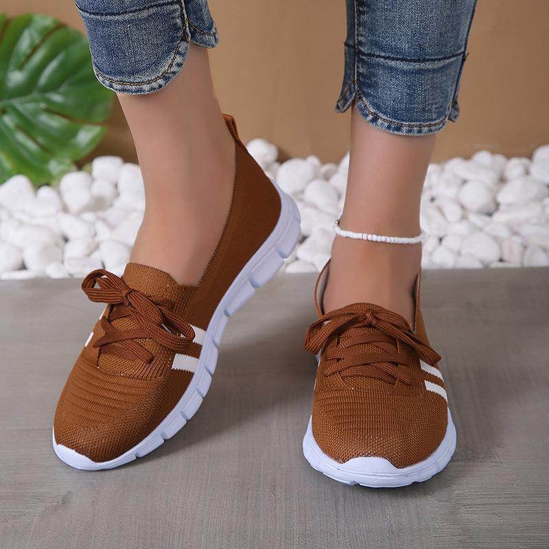 Casual Lace-up Mesh Shoes Preppy Flats Walking Running Sports Shoes Sneakers For Women - Mubimart