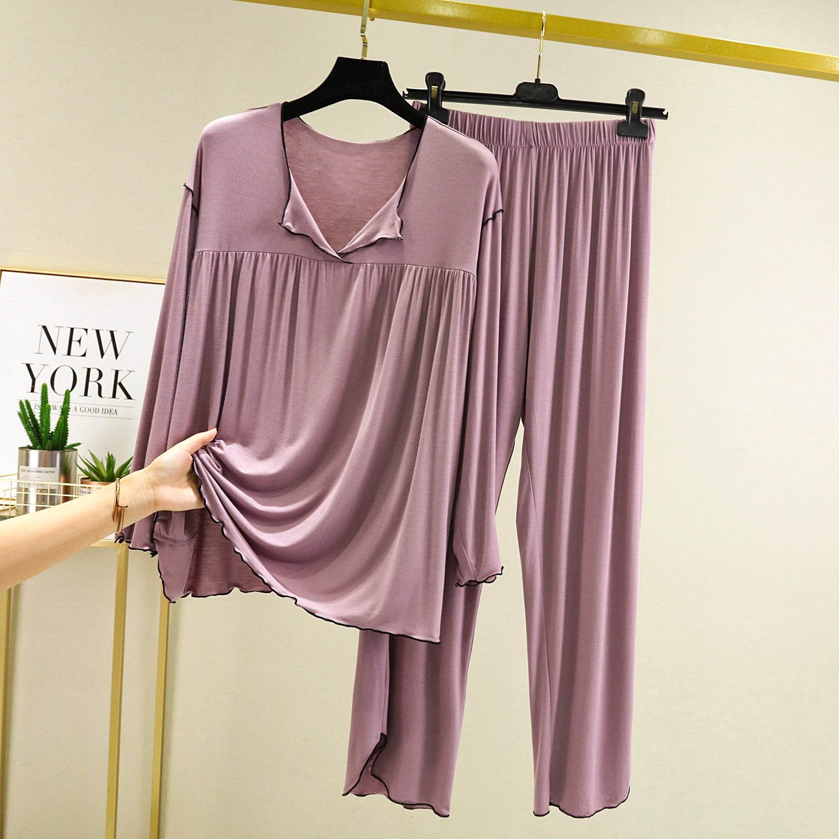 Fashion Long Sleeve Straight Pants Loungewear Set - Mubimart