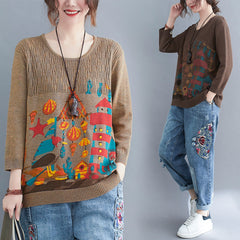 Literary Plus Size Knitted Loose Pullover Top