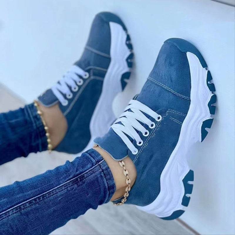 Platform Sport Flats Shoes Lace-up Sneaker Outdoor Walking Casual Shoes Women - Mubimart