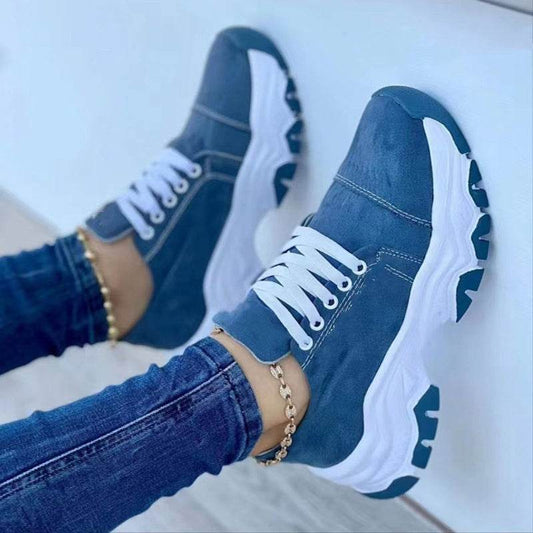Platform Sport Flats Shoes Lace-up Sneaker Outdoor Walking Casual Shoes Women - Mubimart