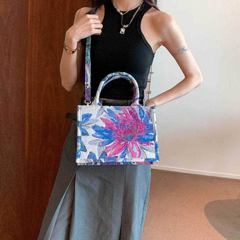 Textured Oil Painting Crossbody Bag For Women - Mubimart