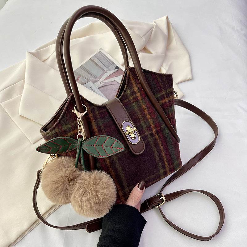 Niche Plaid Women Shoulder Messenger Bag Retro - Mubimart