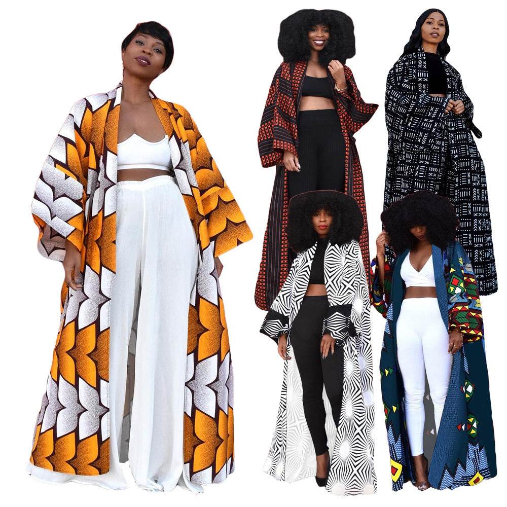 Plus Size Versatile Long Loose Print Cardigan Jacket - Mubimart