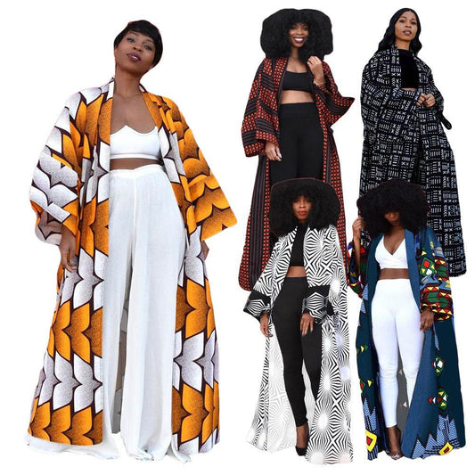 Plus Size Versatile Long Loose Print Cardigan Jacket - Mubimart