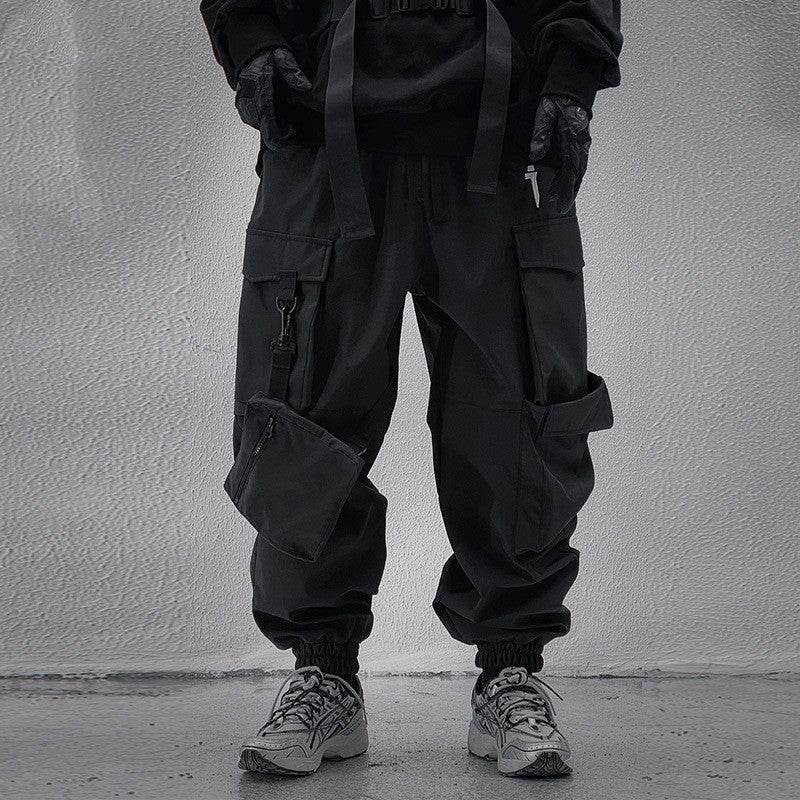 Men's Loose Casual Pocket Trousers With Ribbon Cargo Jogger Pants - Mubimart