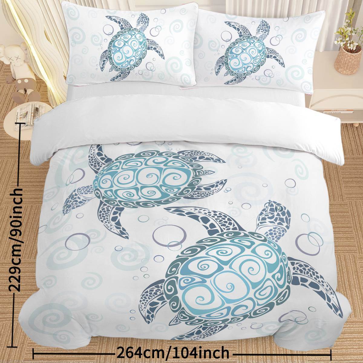 Turtle Bed Sets Ocean 3 Piece Turtle Themed Comforter Cover With 2 Pillowcases - Mubimart