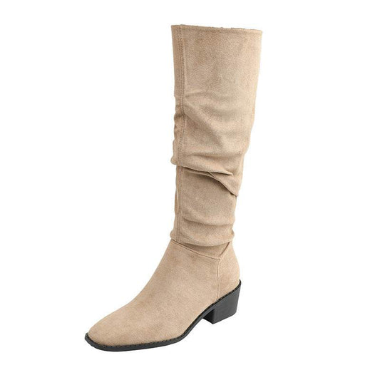 French Mid-calf Thin Western Denim Boots - Mubimart