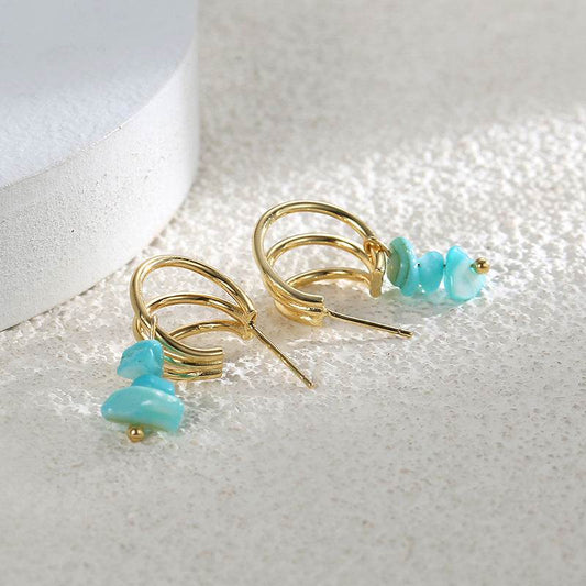 C Shape Hoop Earrings Women Turquoise - Mubimart