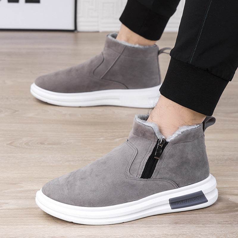Fashion Snow Boots For Men Winter Warm Flat Cotton Plush Shoes With Side Zipper Casual Daily Fleece Ankle Boot - Mubimart