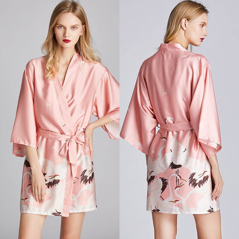 Silk Nightgown Plus Size Printed Loose Homewear - Mubimart