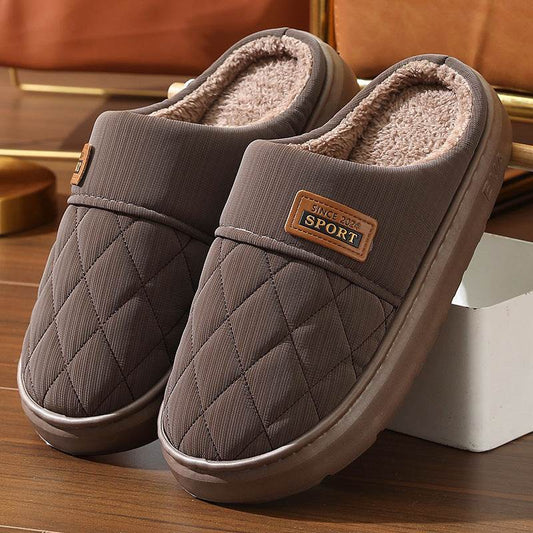 Men's Home Slippers Winter Warm Plush House Shoes Indoor Non-slip Floor Bedroom Slipper Casual All-match Shoes - Mubimart