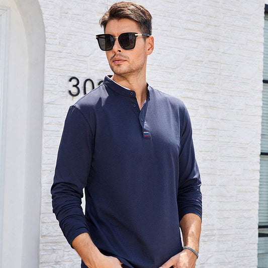 Men's Clothing Men's Long Sleeve Stand Collar Polo Shirt Polo Shirt - Mubimart
