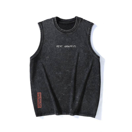 Summer Retro Washed Cotton Tank Top Vest For Men - Mubimart
