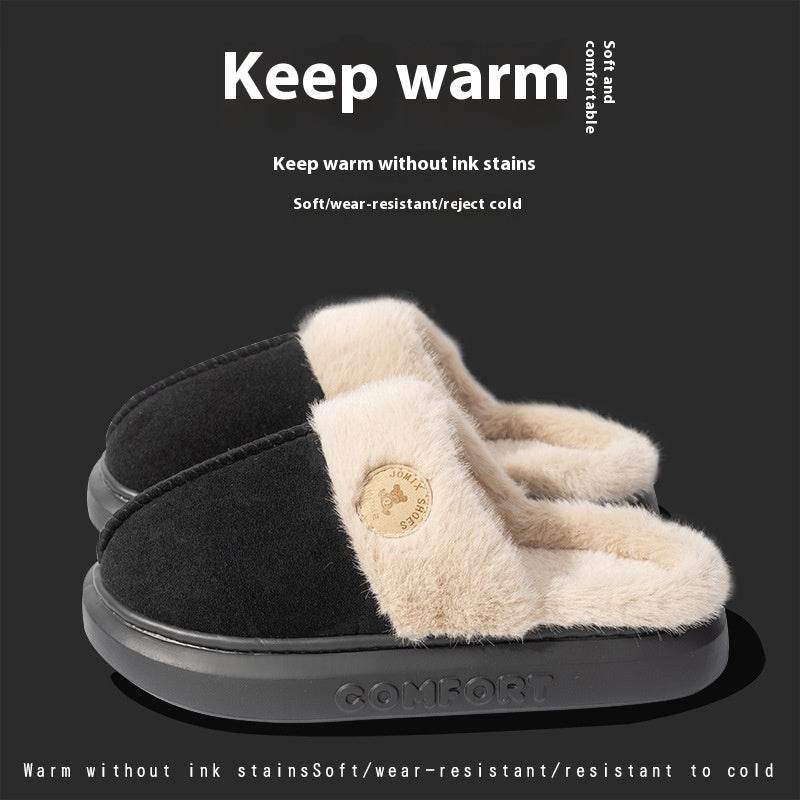 New Plush Slippers For Women Men Winter Warm Home Slipper Indoor Thick-soled Fleece Shoes - Mubimart