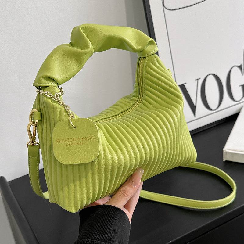 Women Fashion Crossbody Bag PU Leather Pleated Cloud Small Tote Bags Casual Simple Elegant Temperament Messenger Bags - Mubimart