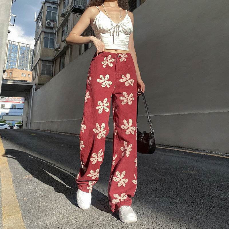 Fashion Printed Sexy Low-rise Wide-leg Jeans Women - Mubimart