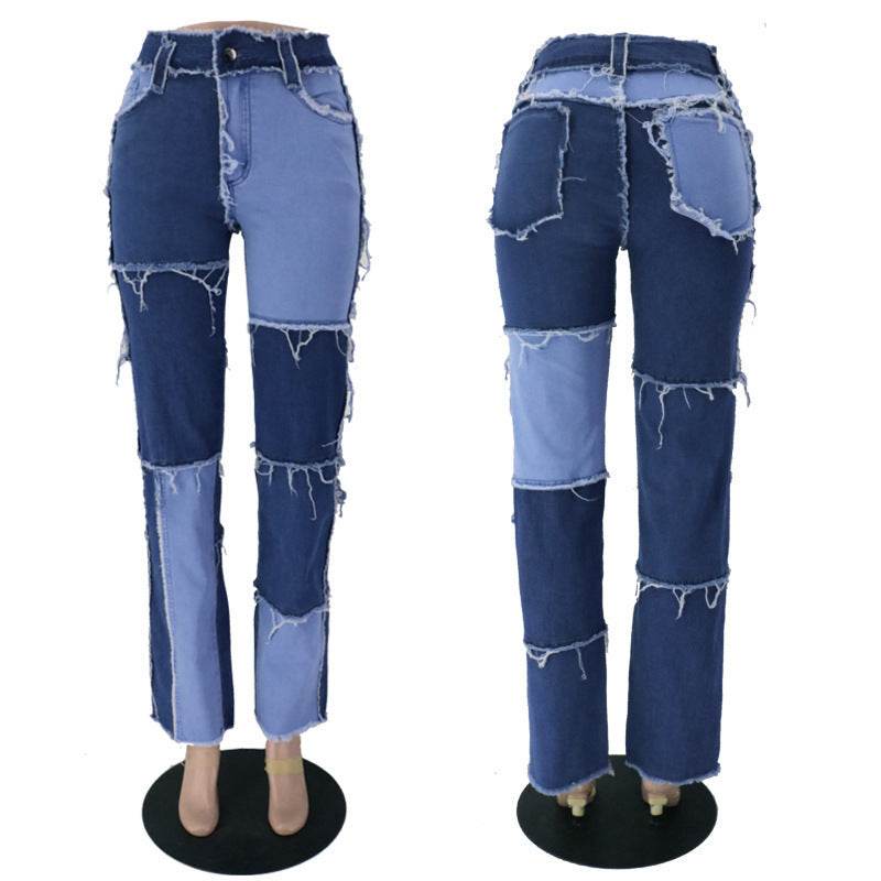 Wide Leg Jeans Women High Waist Sexy Fashion Stitching - Mubimart