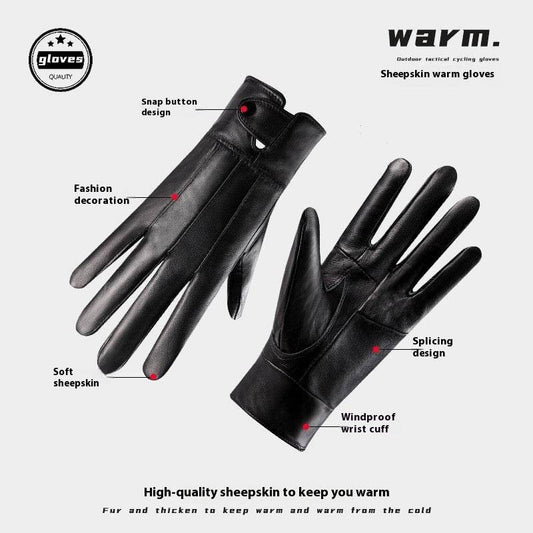 Genuine Leather Gloves For Men And Women Autumn And Winter Fleece-lined Thickened - Mubimart