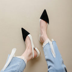 Chunky Heel Leather Color Block Flats