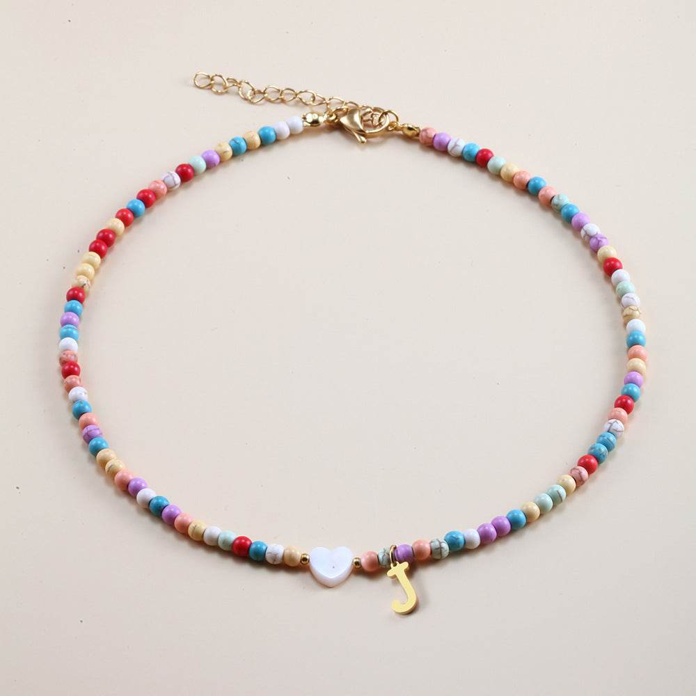 Colorful Beads Initial Choker For Women Stainless Steel Lett - Mubimart