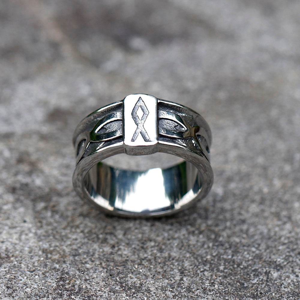 Vintage Viking Alphabet Titanium Steel Ring Men - Mubimart