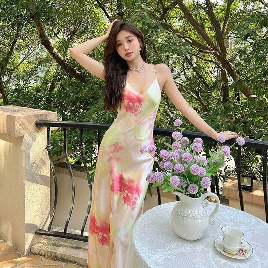Women's Silk Tie Dyed Slip Dress - Mubimart