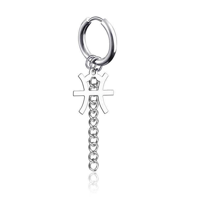 Hip Hop Zodiac Sign Link Chain Tassel Dangle Earrings For Men Women Constellation Jewelry - Mubimart