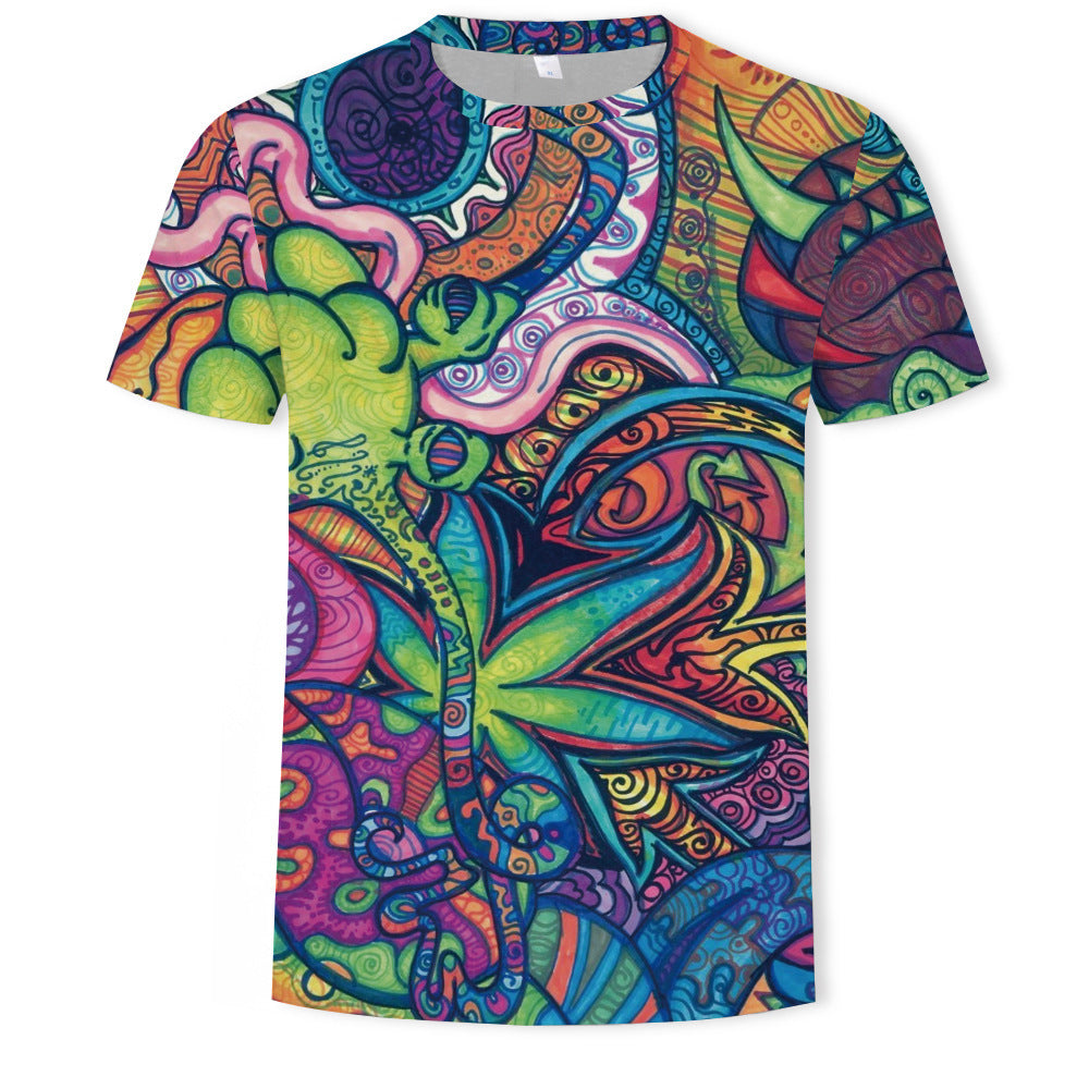 Mens Fashion Casual Digital Print Crew Neck T-shirt