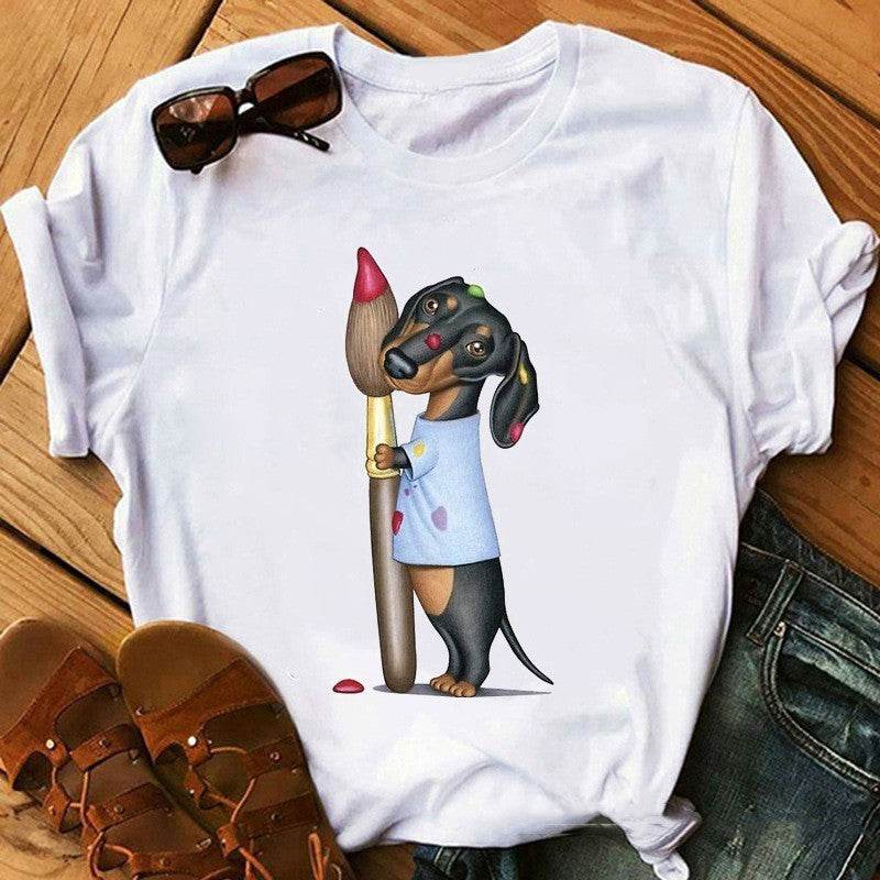 Puppy Print T-shirt For Women - Mubimart