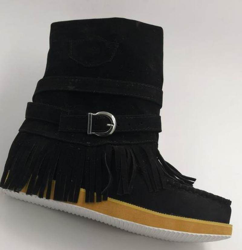 Fringe Middle Boots Women Sexy Tassel Boots Fashion Buckle - Mubimart