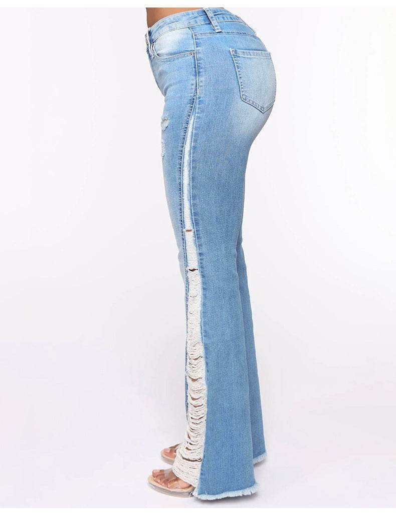 Women's Stretch Ripped Flared Jeans - Mubimart