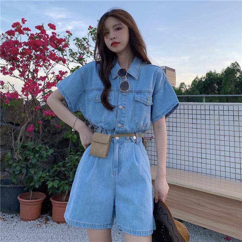 Workwear Denim Jumpsuit Women Summer Thin - Mubimart