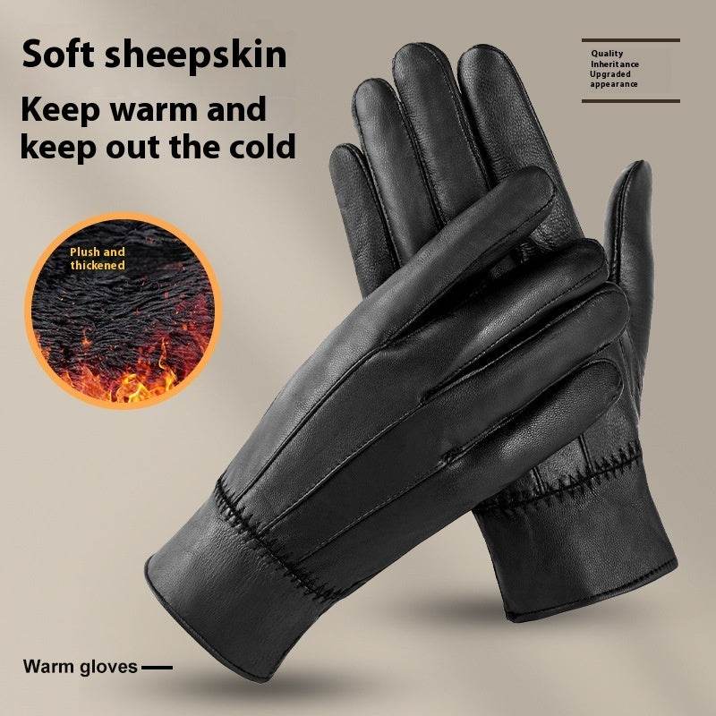 Genuine Leather Gloves For Men Women Fleece Lined Padded Warm Keeping Sheepskin Gloves - Mubimart