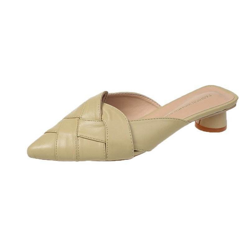 Pointed Soft Leather Sandals Women's Mid-heel Mules - Mubimart