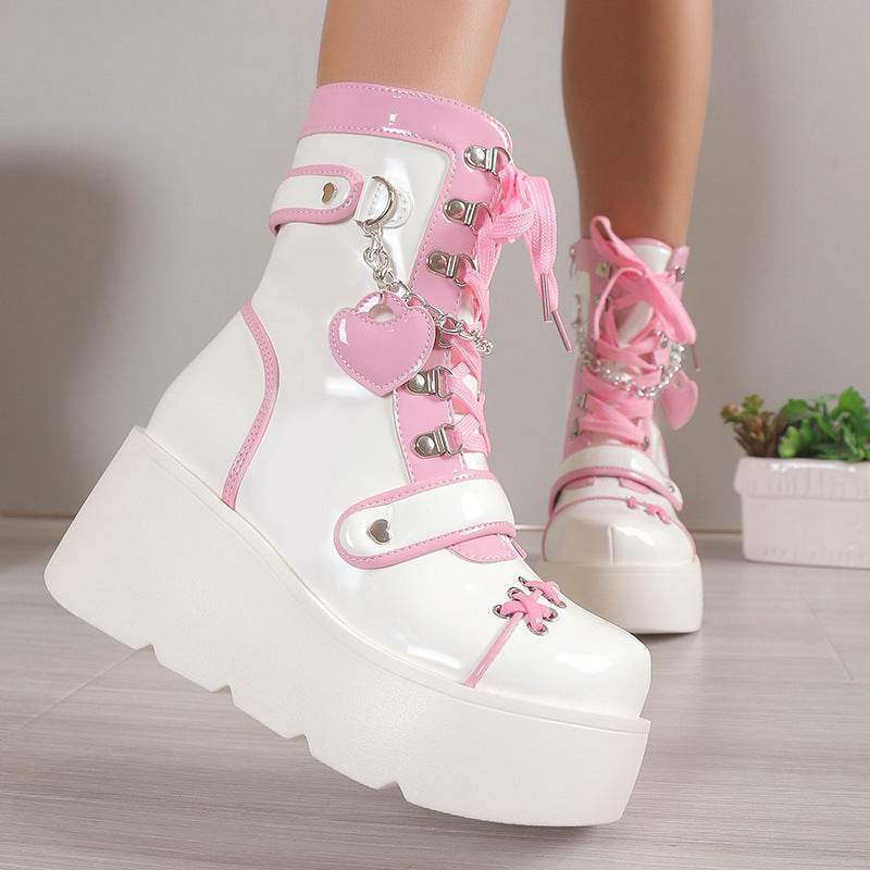 Motorcycle Mid-calf Female Thick Bottom Boots - Mubimart