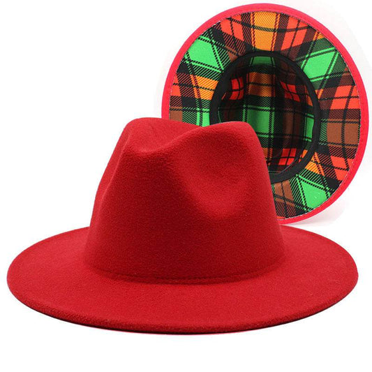 Men's And Women's Double-sided Color Matching Woolen Fedora Hat - Mubimart
