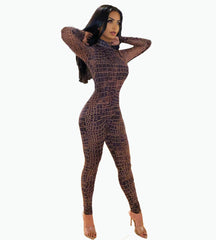 Plus Size Women's Crocodile Skin Pattern Mesh Jumpsuit - Mubimart -  