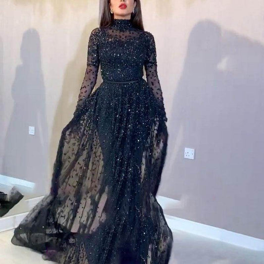 Gilded Long Sleeve Prom Dress - Mubimart