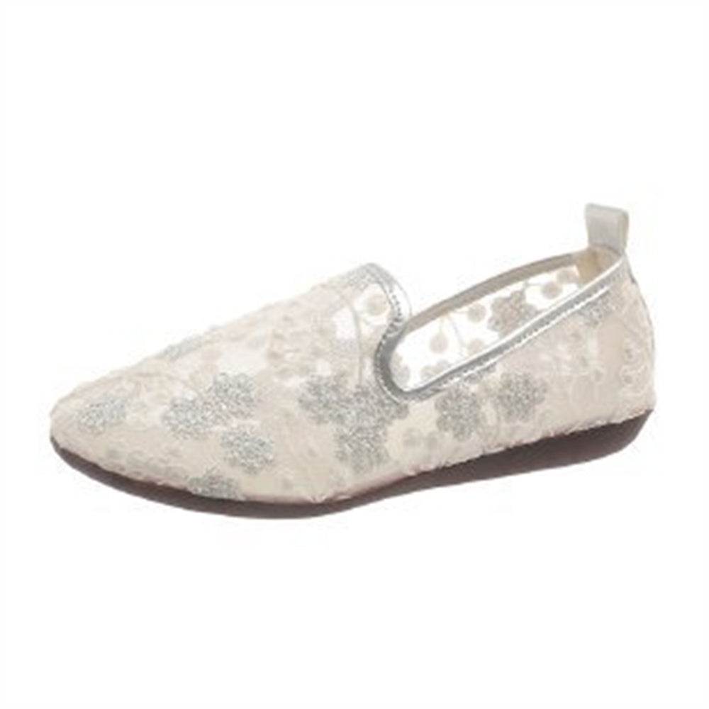 New Lace Embroidered Flat Shoes Summer Breathable Casual Loafers For Women - Mubimart