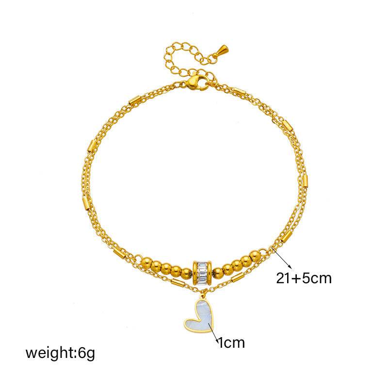 Fashion Jewelry Boho Classic Love Heart Ankle Chain Double Layer Chain Bracelet Anklet Charm Tassel Leg Chain On Foot Chain Women Party Jewelry Accessories - Mubimart